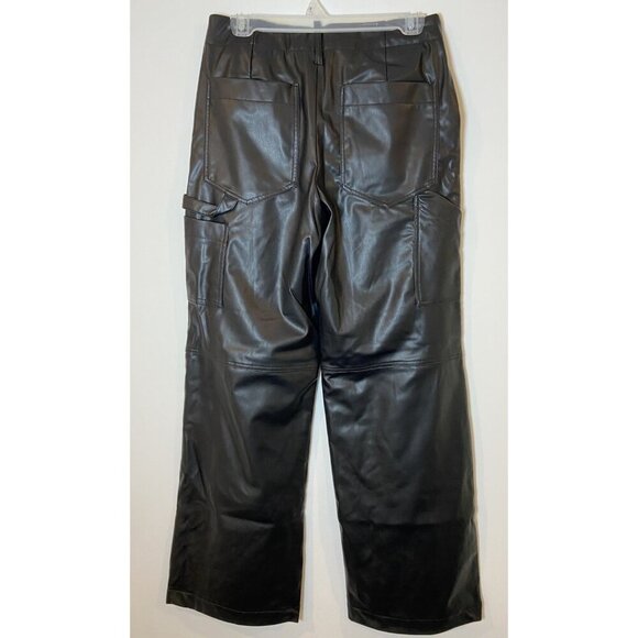 NWT Zara Faux Leather Wide Leg Pants Painter Pockets Black Size Small S New - Picture 4 of 6